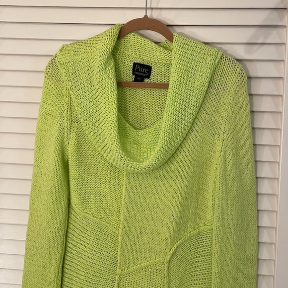 🍾HP🍾 Pure Handknit Lime Green Oversized Cowl Neck Flattering Sweater or Dress - Picture 2 of 6